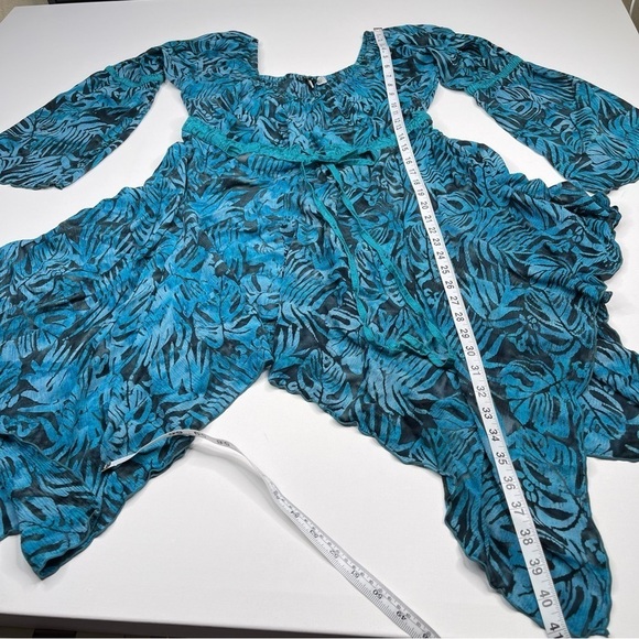 Lotus Traders Dress Batik Asymmetrical Babydoll Fairy Whimsigoth Black Blue OS - Picture 10 of 12